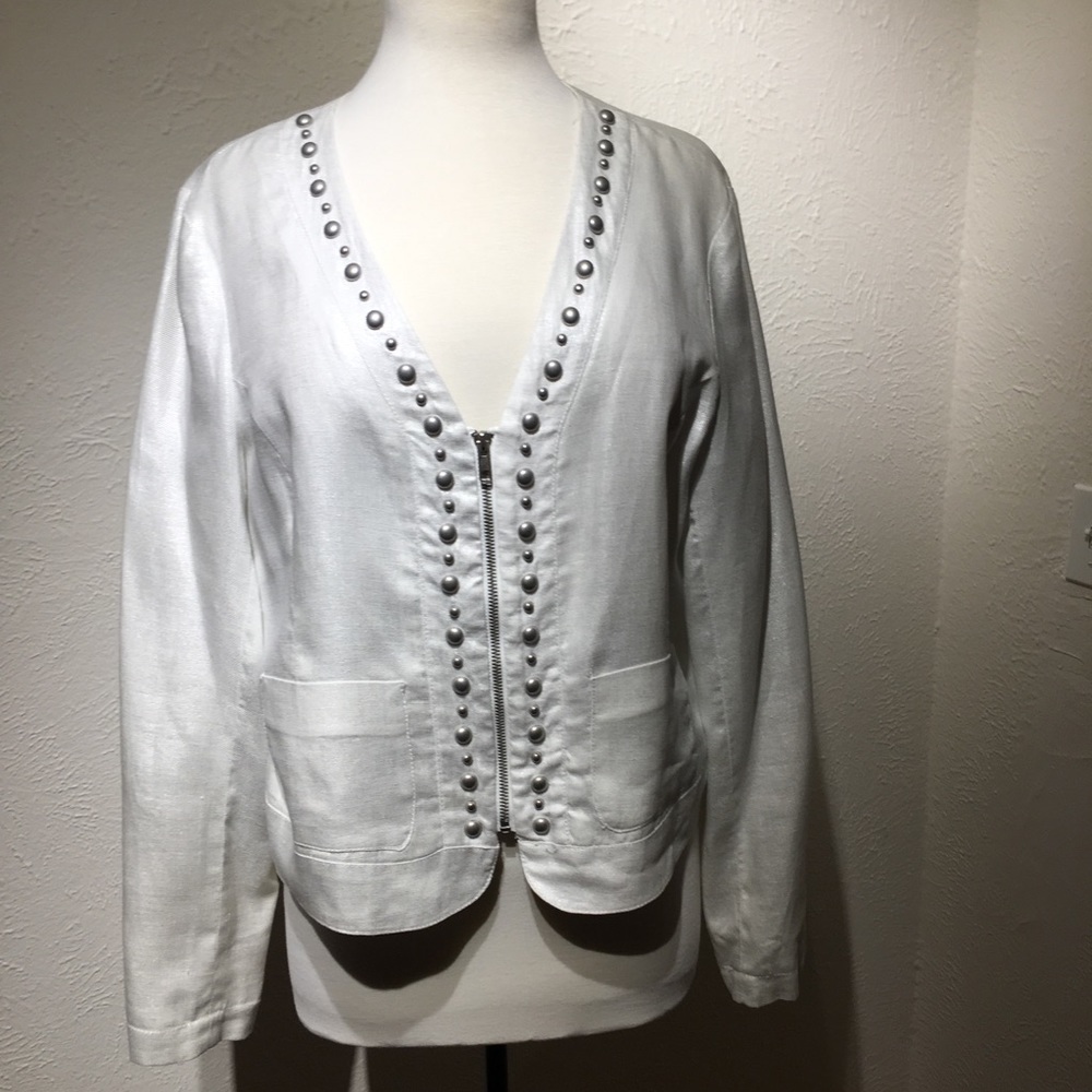 White with Silver Zip Front Blazer Jacket